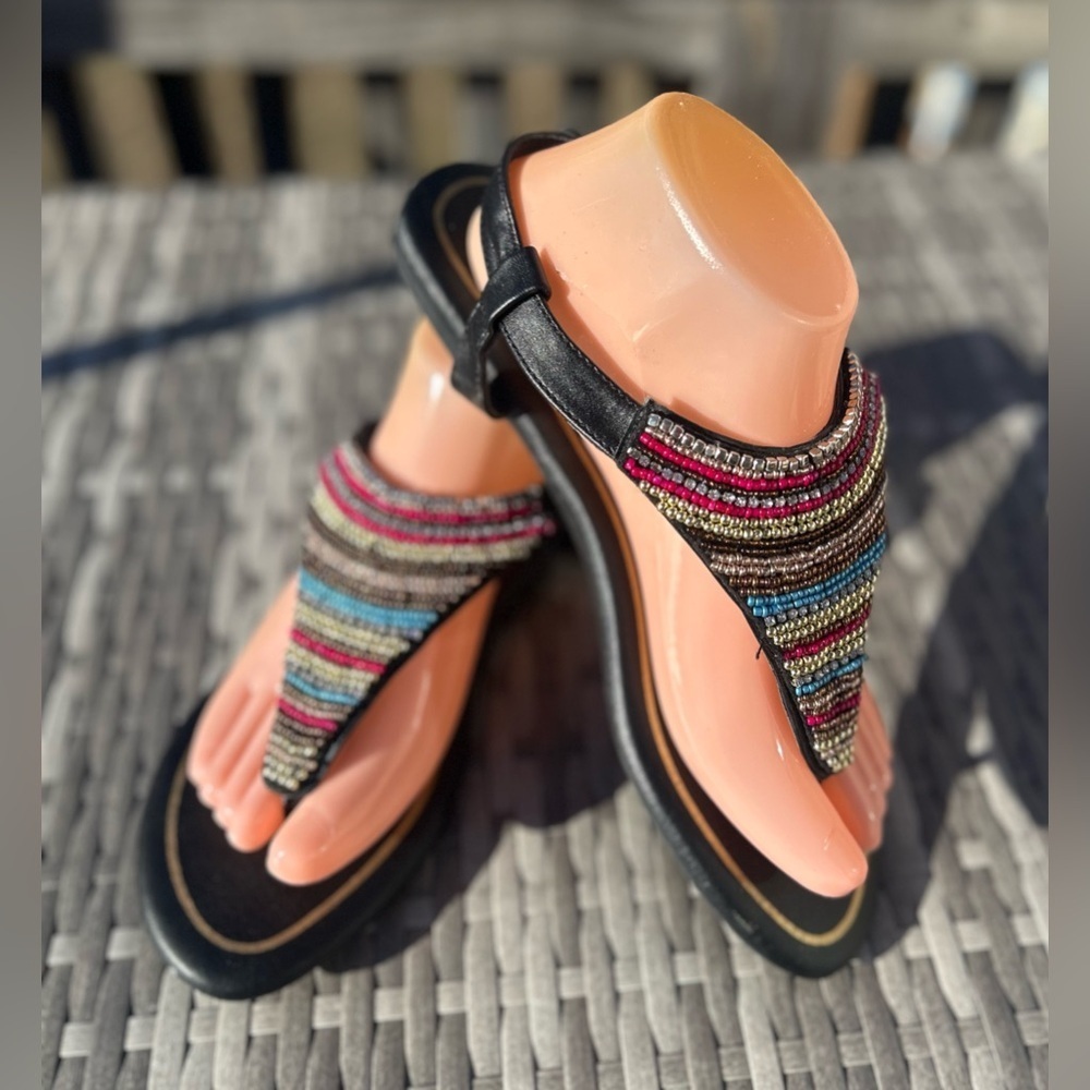 GORGEOUS Beaded Leather Strappy Sandals NWT!​​​